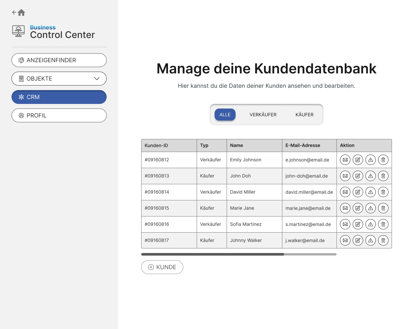 Screenshot of the integrated CRM